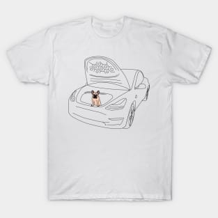 French Bull Dog Puppy in a Tesla Model 3 Frunk T-Shirt